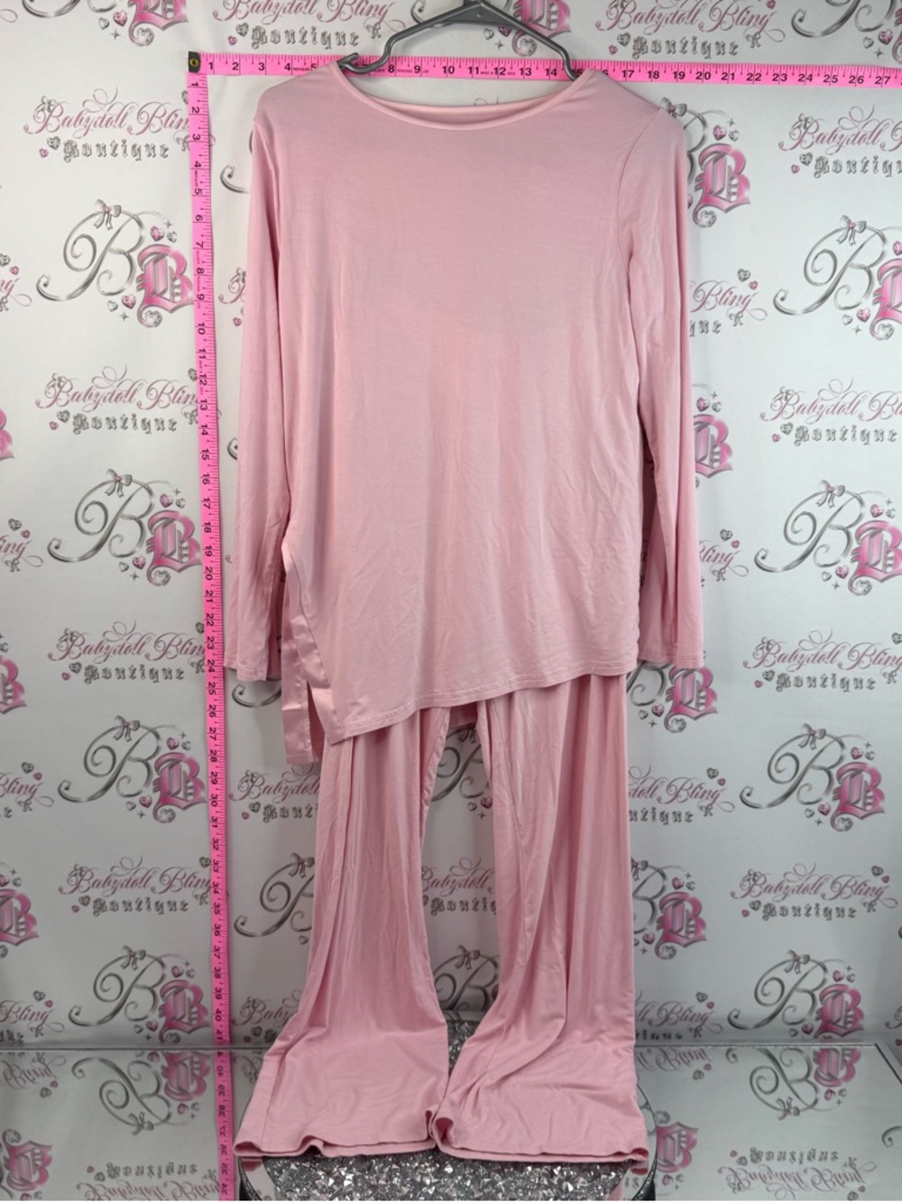 wiwi Bambo set Light Pink Long-Sleeve Pajama Set Two-Piece Soft Lounge Comfy Pjs